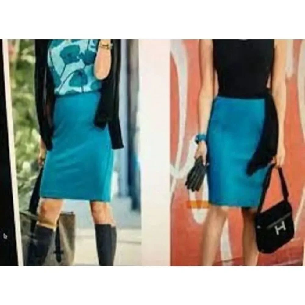 CAbi Sigourney bright blue ponte turquoise pencil skirt